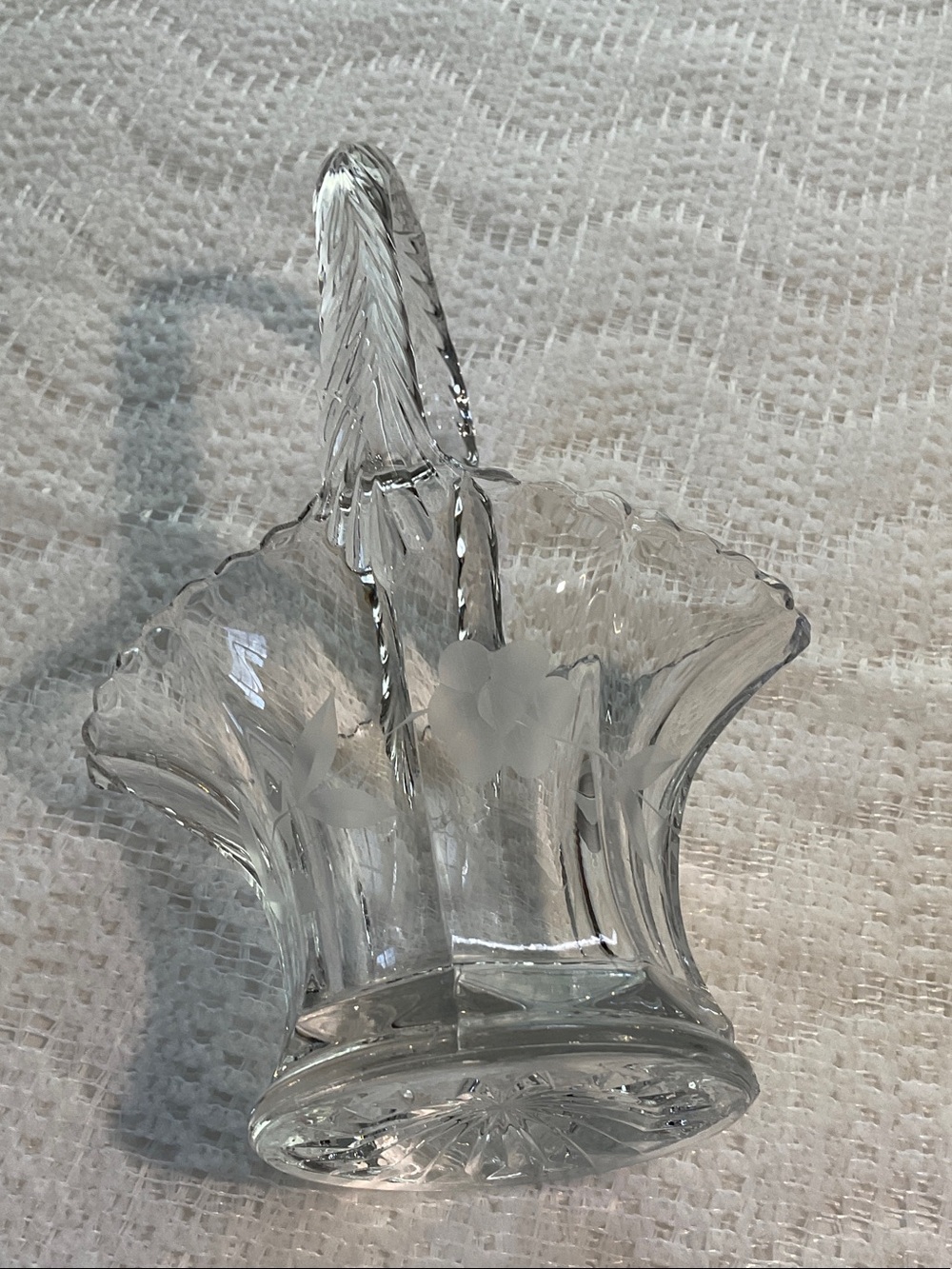 Glass Wedding Basket With Floral Etching